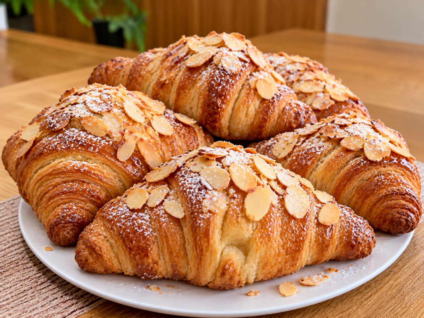 Croissants dorados con almendras